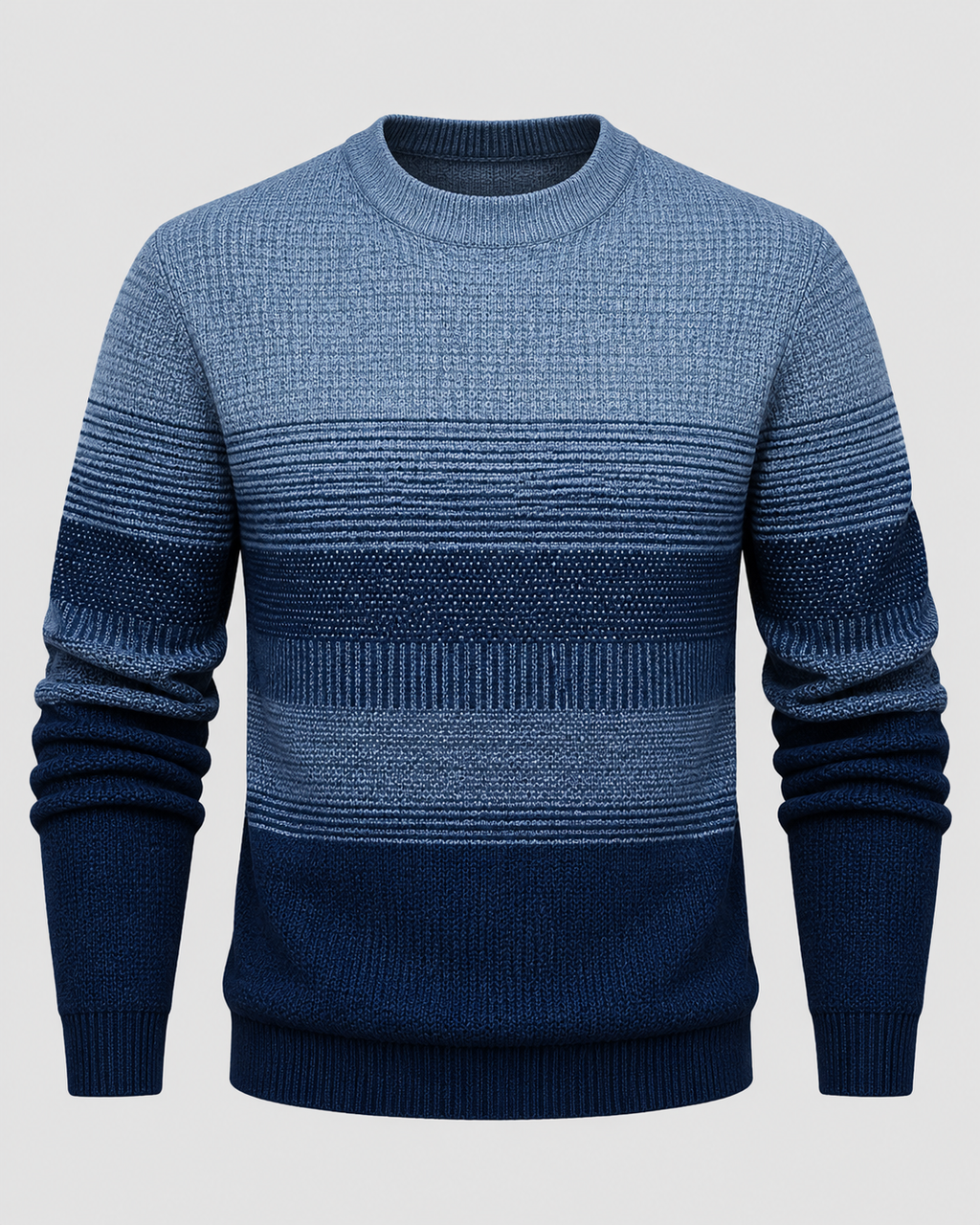 Uldsweater med Gradueringsstriber til Herrer - Rund Hals, Ribbet Kant