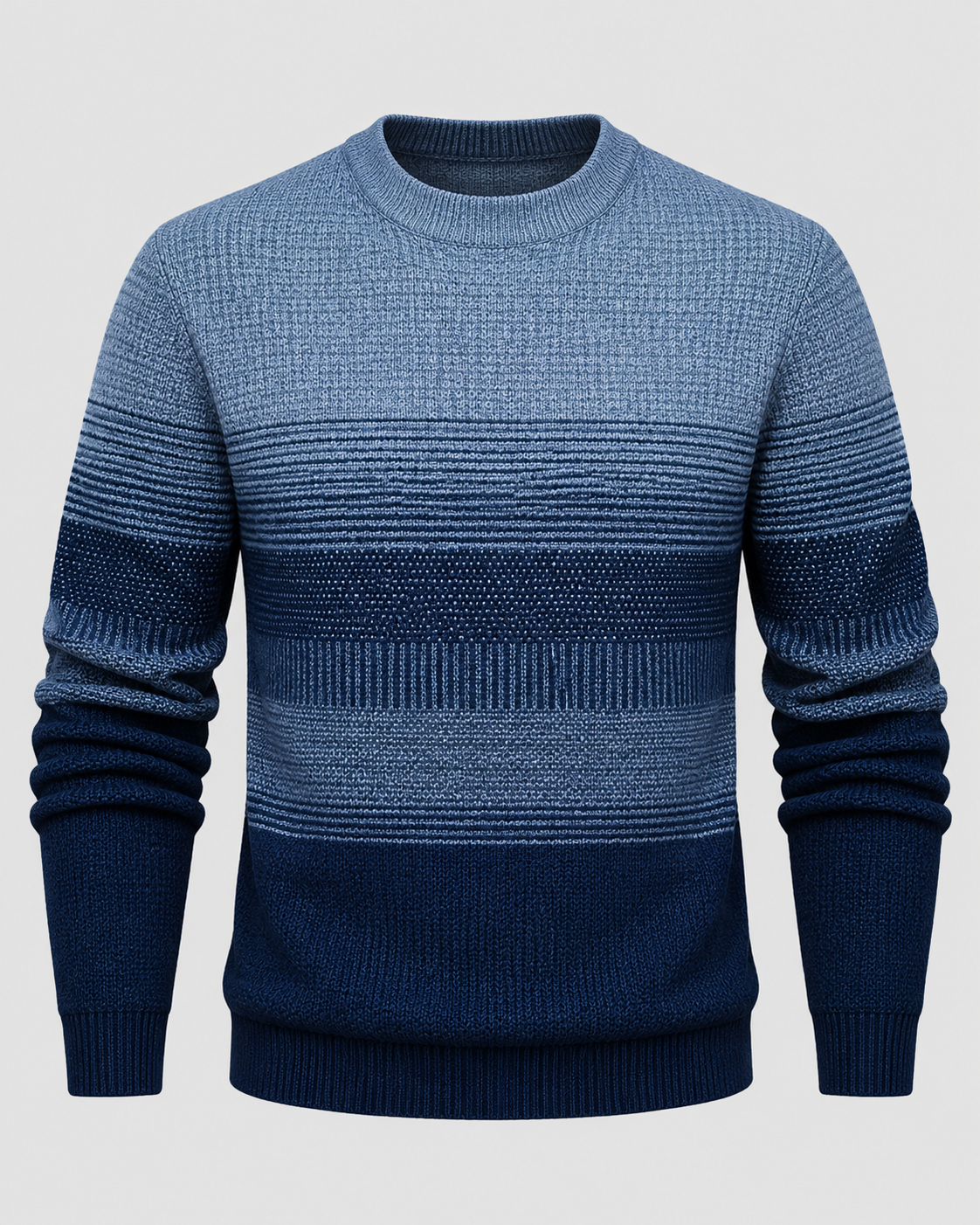 Uldsweater med Gradueringsstriber til Herrer - Rund Hals, Ribbet Kant
