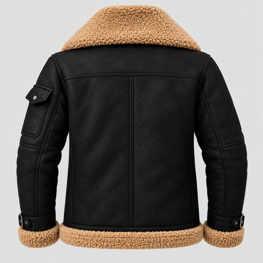 Læderlook Pilotjakke til Herrer - Bred Krave i Shearling-Stil