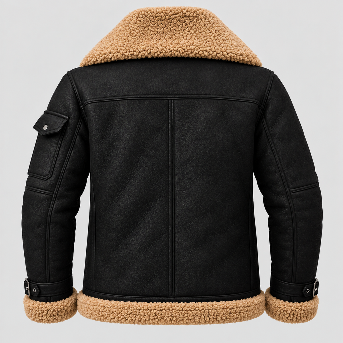 Læderlook Pilotjakke til Herrer - Bred Krave i Shearling-Stil