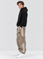 Joggingbukser i Fleecelook til Herrer - Tre Sidestriber, Elastisk Talje, Smalt Ben Forneden