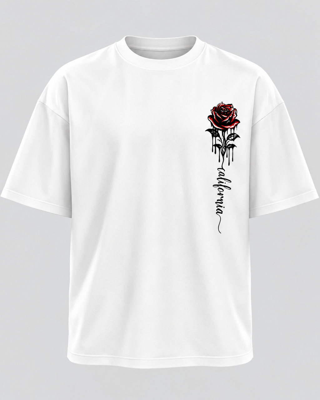 T-Shirt med Rosenprint til Herrer - Oversized Pasform, Rund Hals