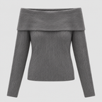 Off-Shoulder Sweater til Damer - Foldet Halsudskæring, Lange Ærmer