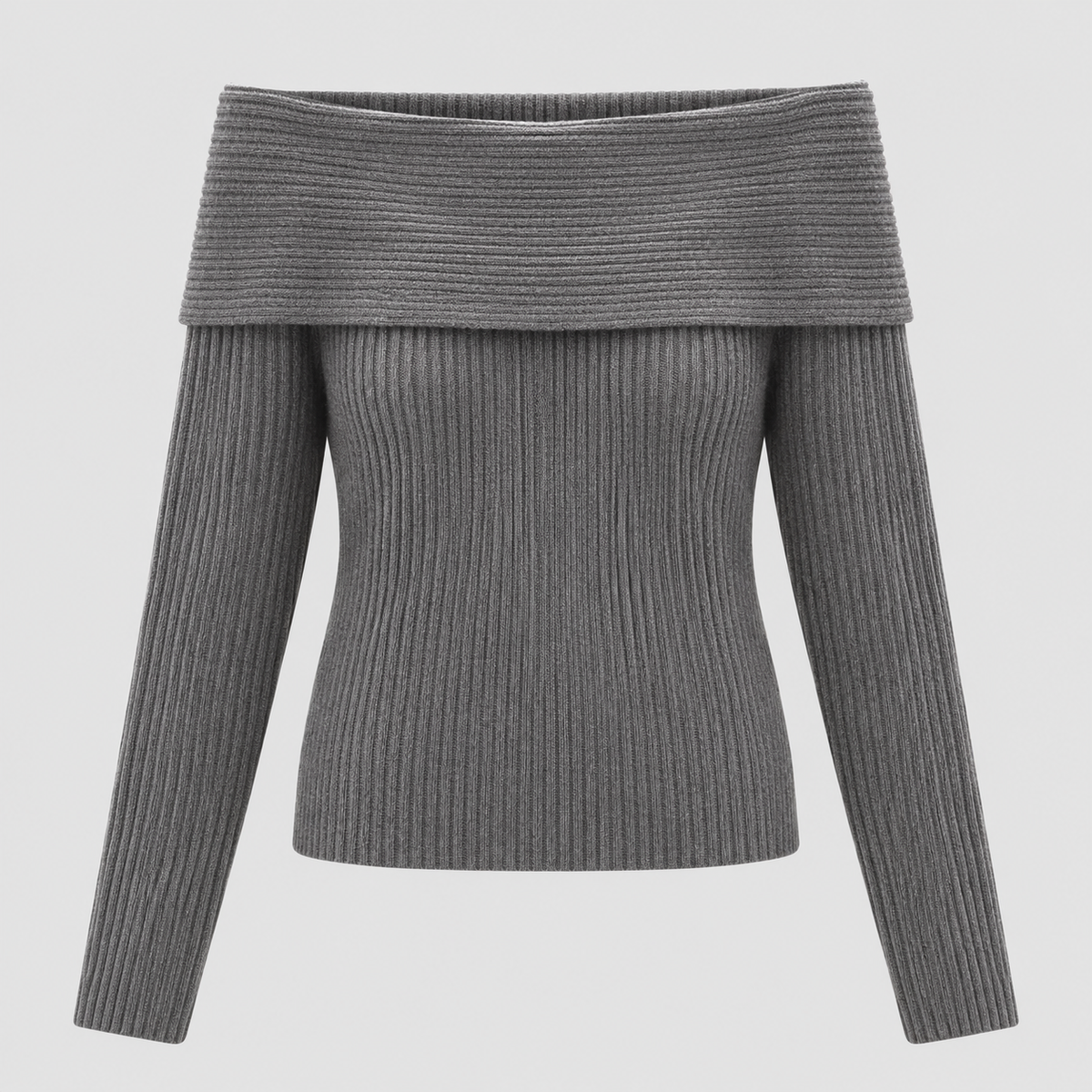 Off-Shoulder Sweater til Damer - Foldet Halsudskæring, Lange Ærmer