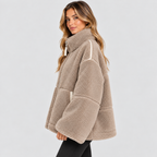 Oversized Teddyfrakke til Damer - Revers, Påsyede Lommer