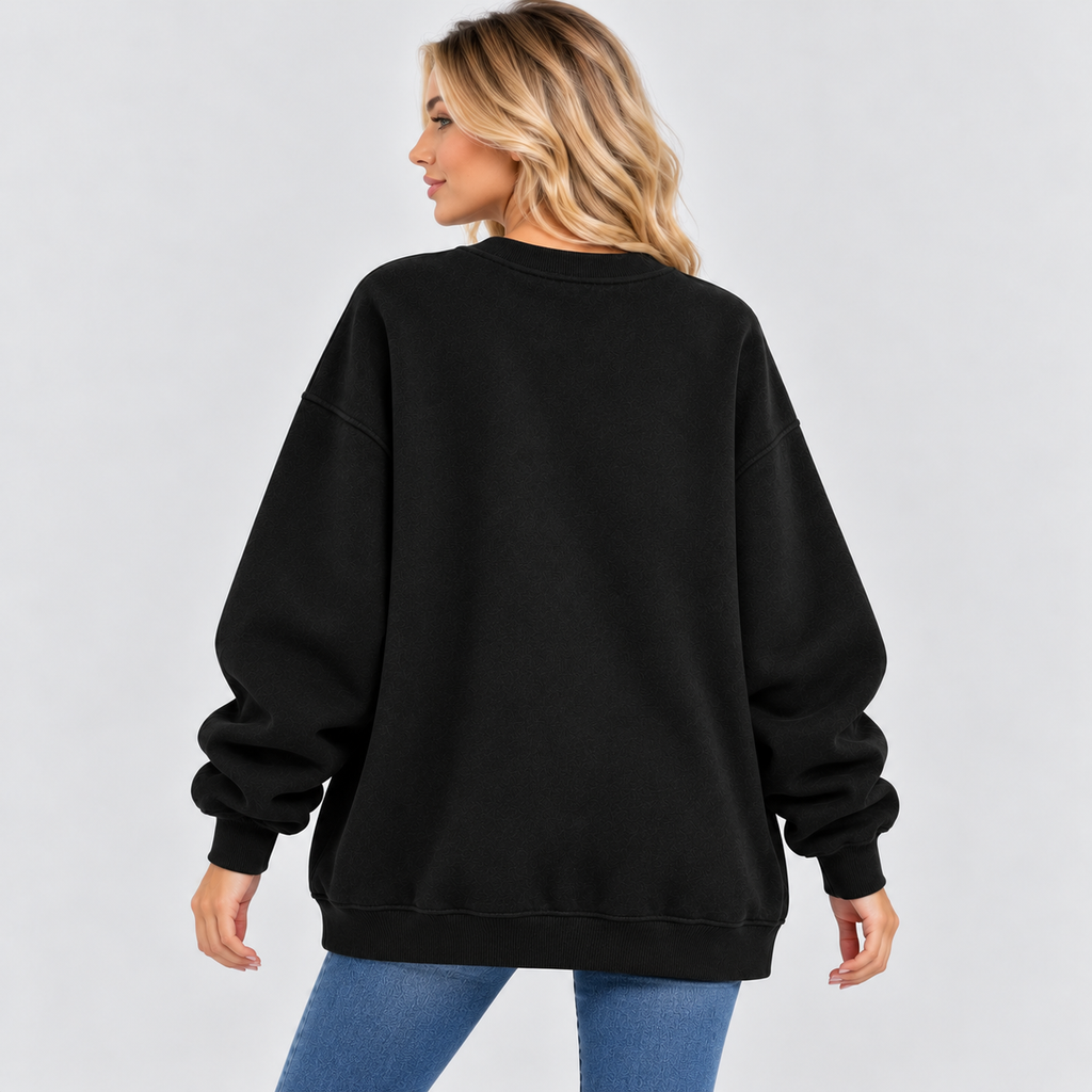 Halloween Sweatshirt med Rund Hals - Græskarprint på Brystet