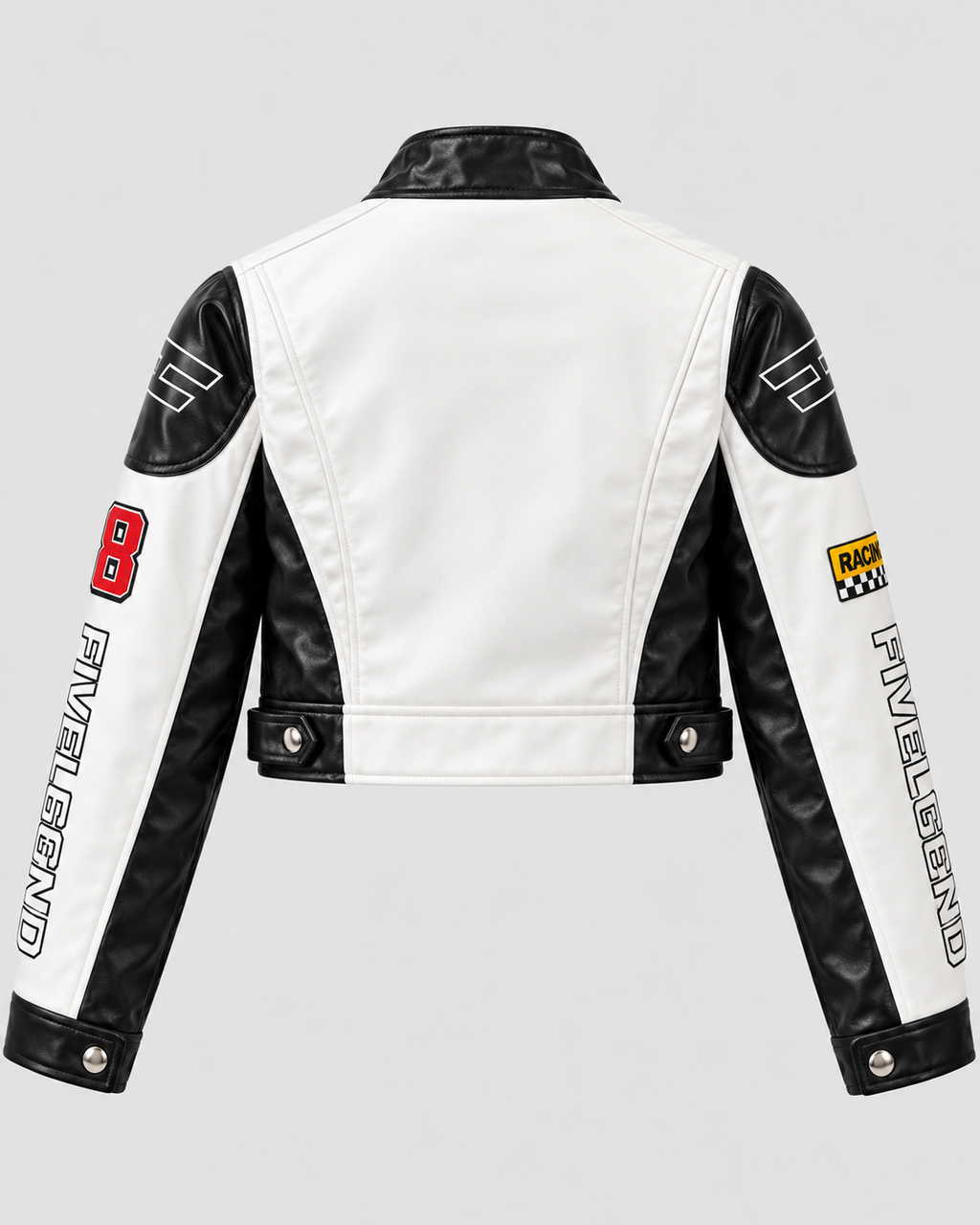 Cropped Lynlåsjakke - Kontrastærmer, Broderede Patches