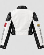 Cropped Lynlåsjakke - Kontrastærmer, Broderede Patches