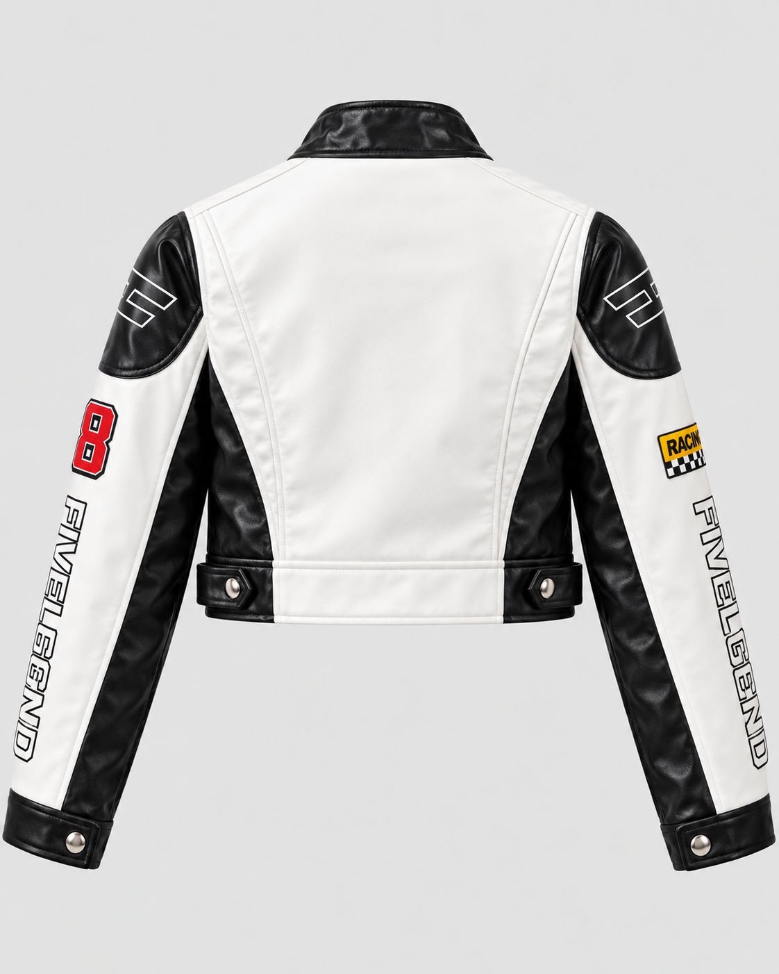 Cropped Lynlåsjakke - Kontrastærmer, Broderede Patches