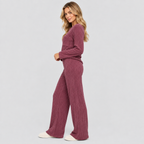 Dame Ribbet Loungesæt – Langærmet Vide Bukser Loungewear