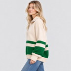 Stribet Sweater med Kort Lynlås til Damer - Colorblock Strik