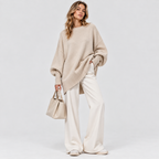 Oversized Poncho Sweater – Asymmetrisk Kant Ribbet Hals