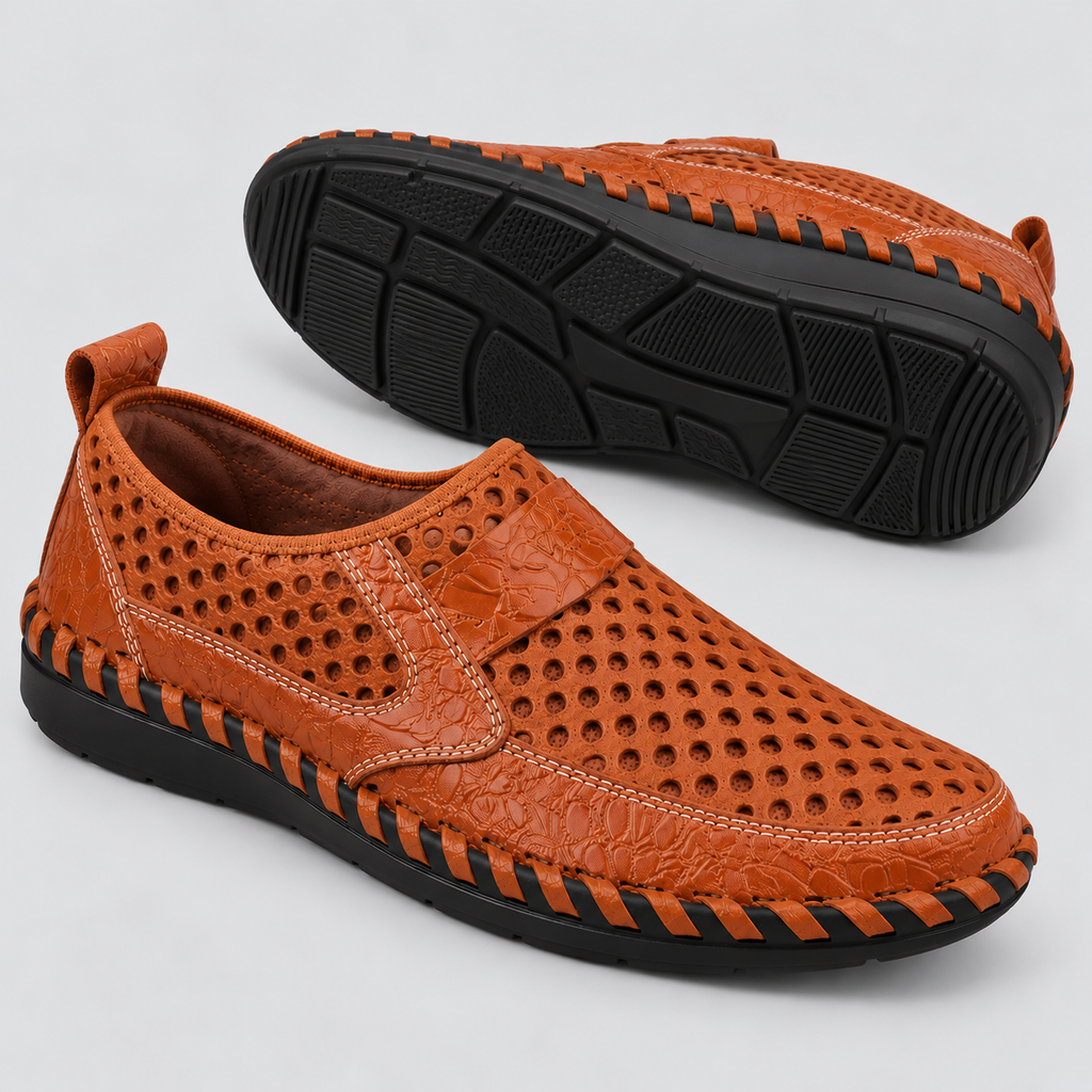 Perforerede Slip-On Sko til Herrer - Mokkasinstil, Kontrastsyninger