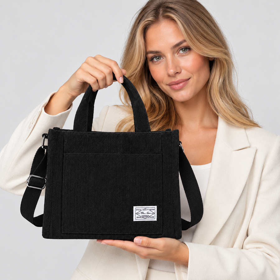 Cordfløjls Crossbodytaske - Vintagestil med Sølvbeslag