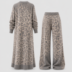 Todelt Sæt med Leopardprint til Damer - Cardigan og Brede Bukser