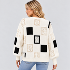 Sweater med Abstrakt Kvadratmønster til Damer - Lange Ærmer