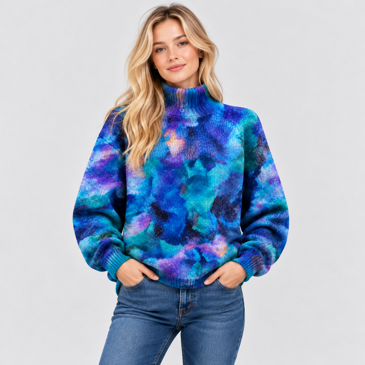 Botanisk Printet Sweater - Rullekrave, Afslappet Strik