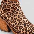 Ankelstøvler med Leopardprint til Damer - Spids Tå, Blokhæl