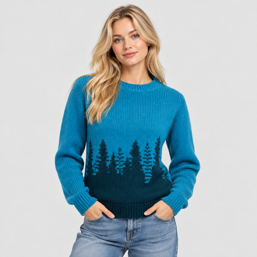 Ombre Skovprintet Sweater til Damer - Uldblandet Strik