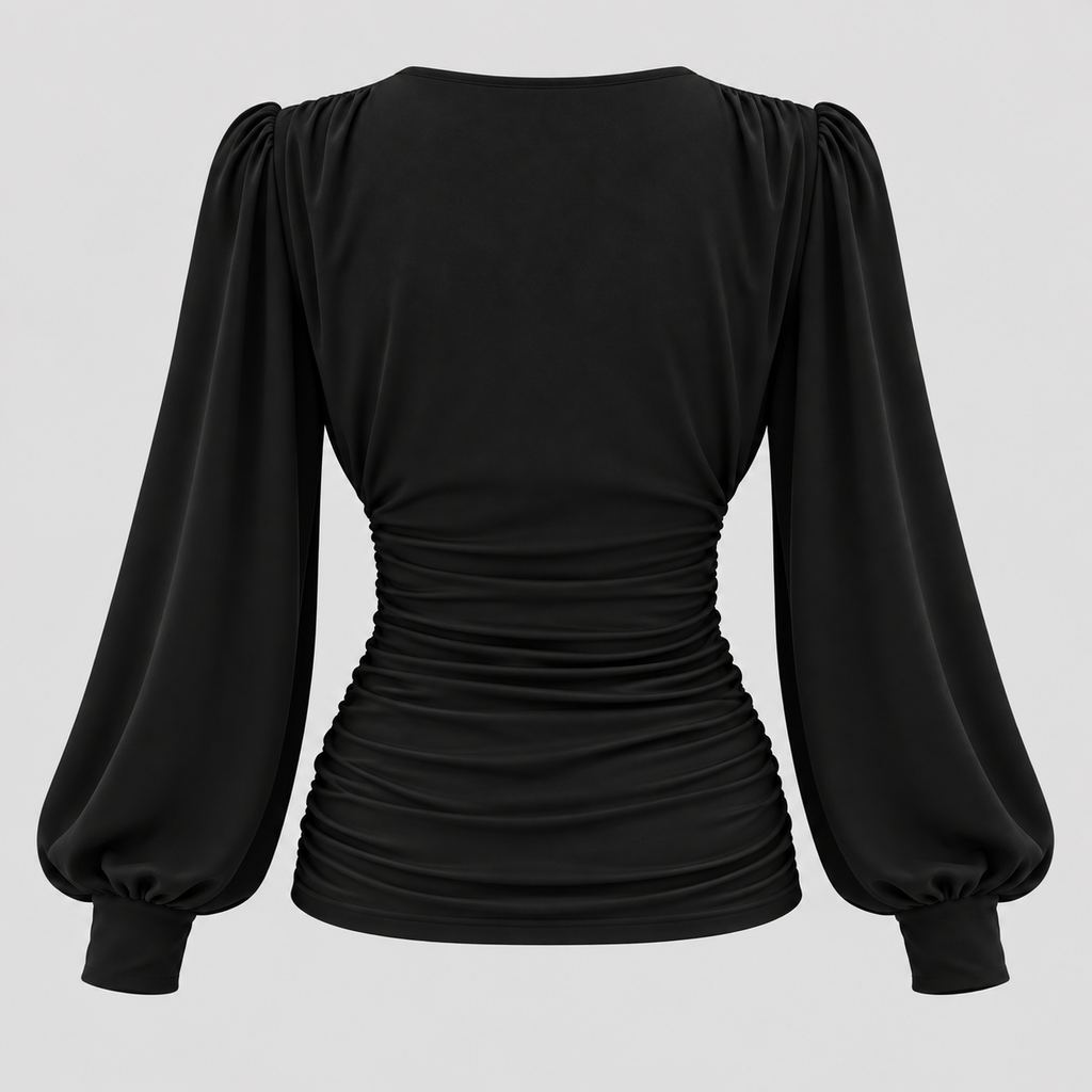 Dame Dyb V-Hals Bluse – Langærmet Wrap Front Top