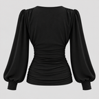 Dame Dyb V-Hals Bluse – Langærmet Wrap Front Top
