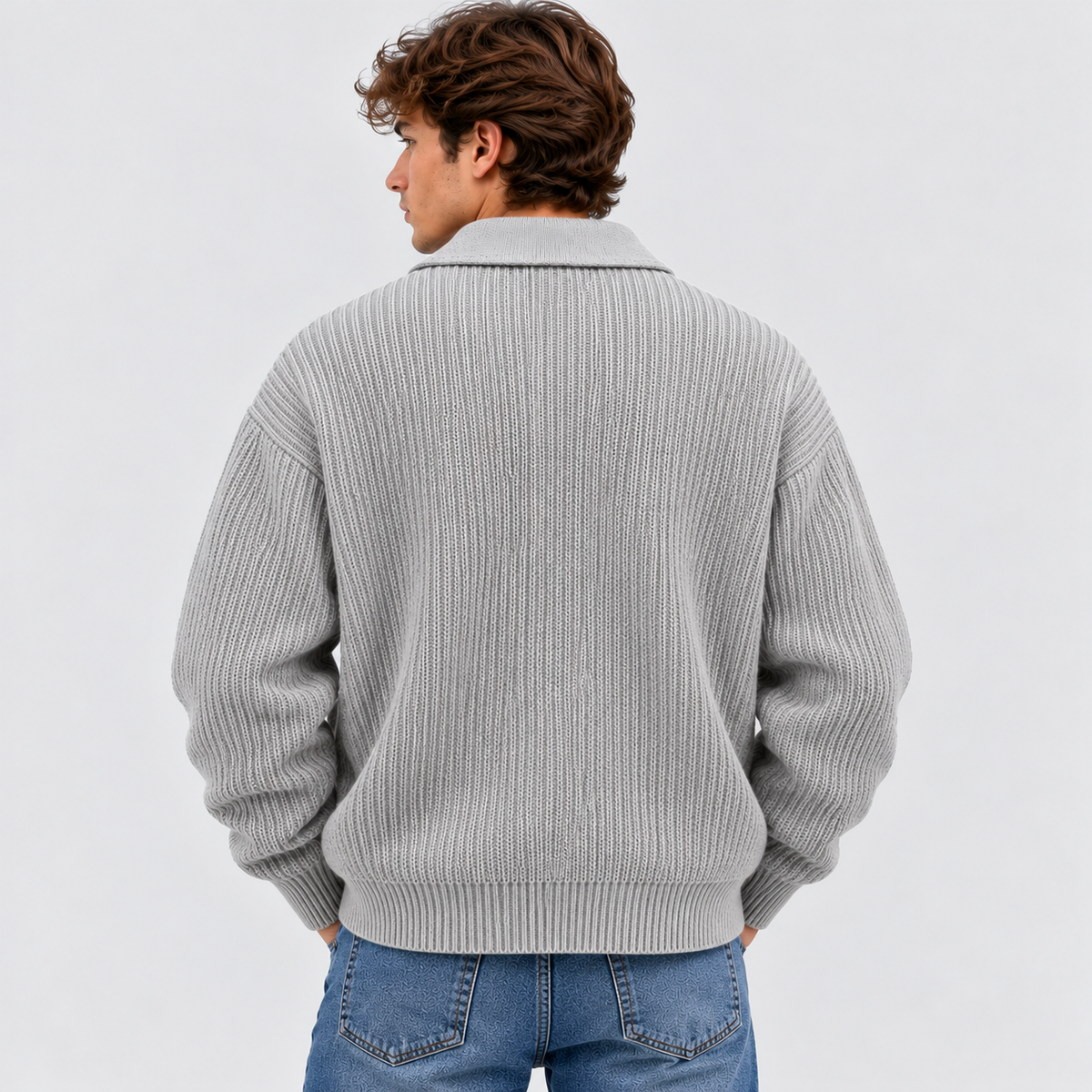 Cardigan med Knaplukning til Herrer - Ribstrik, Regular Fit