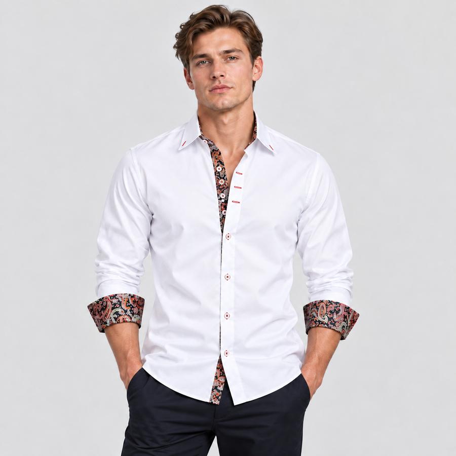 Kontrastdetalje Skjorte - Slim Fit Paisley Detalje