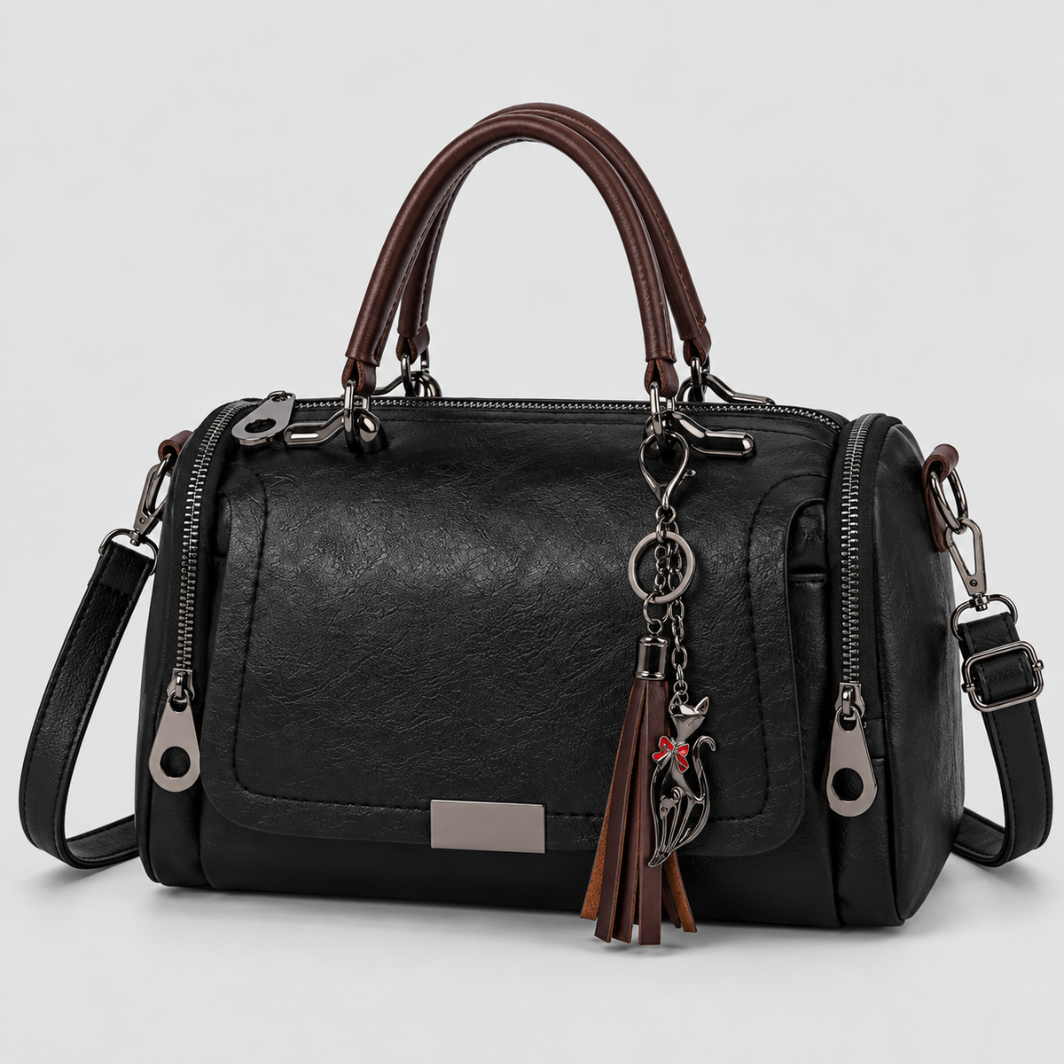 Boston-Taske - Vintagestil med Dobbelt Lynlås og Crossbodyrem
