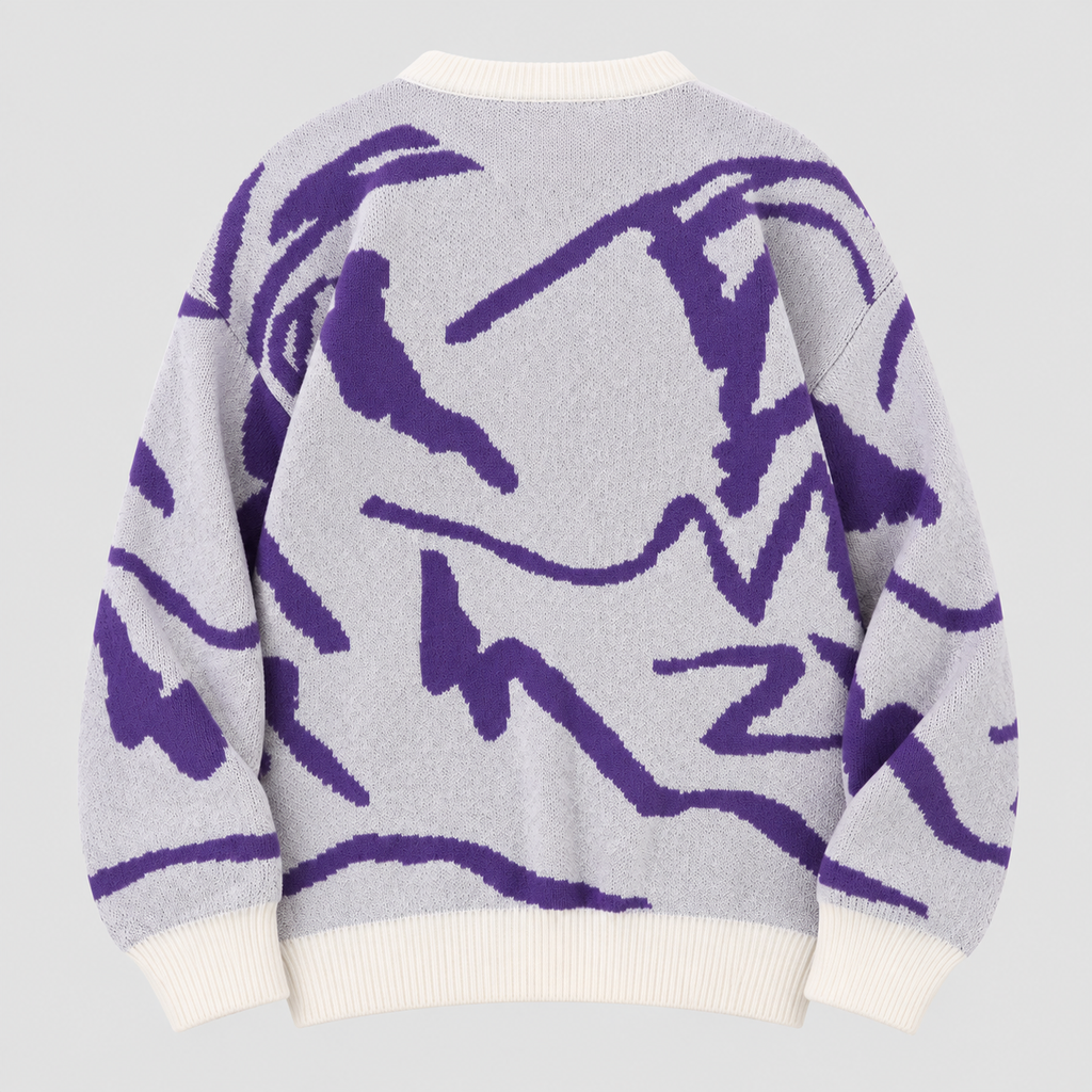 Graffiti Print Sweater til Herrer - Crew Neck Strik med Ribbede Manchetter