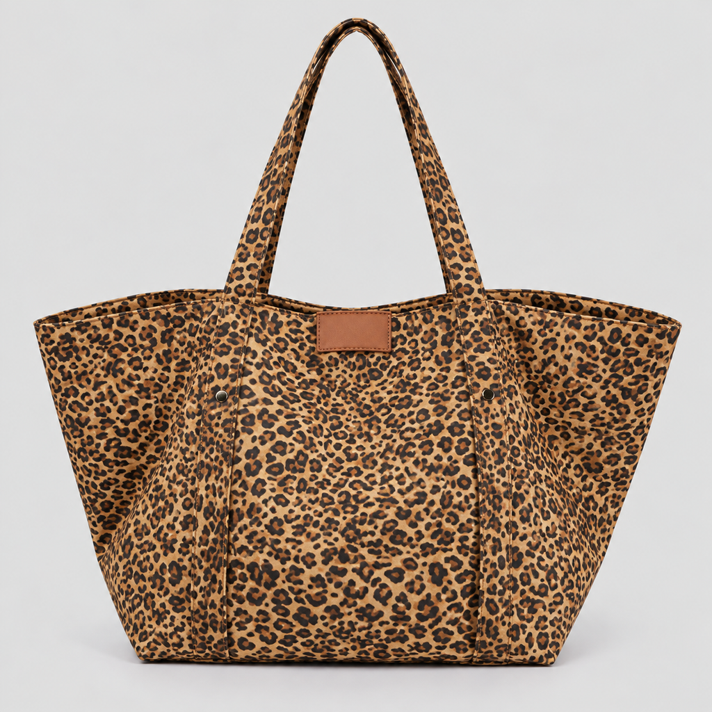 Oversized Leopardprintet Canvastaske - Rummelig Skuldertaske