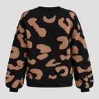 Leopardmønstret Sweater til Damer - Rund Hals, Lange Ærmer