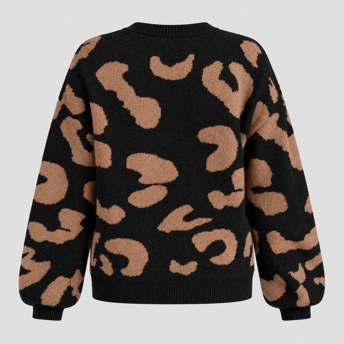 Leopardmønstret Sweater til Damer - Rund Hals, Lange Ærmer