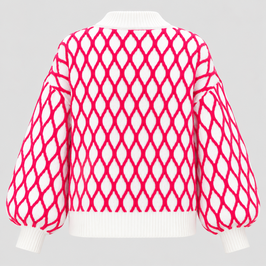Rudemønstret Strikket Sweater til Damer - Åben Hæklestil