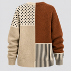 Cardigan med Blandede Paneler - Prikket og Stribet Patchwork-Strik