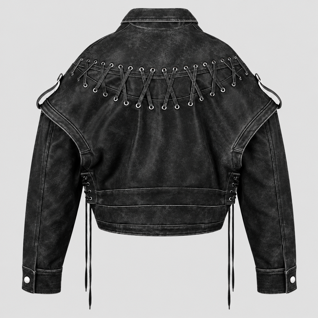Cropped Biker-Jakke - Asymmetrisk Lynlås, Used-Look