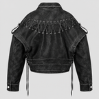 Cropped Biker-Jakke - Asymmetrisk Lynlås, Used-Look