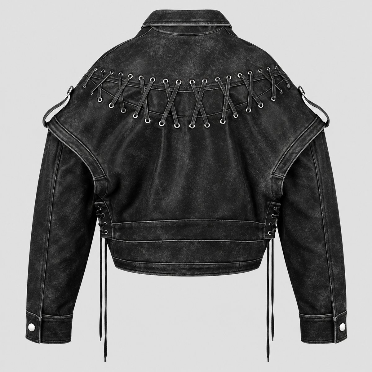 Cropped Biker-Jakke - Asymmetrisk Lynlås, Used-Look
