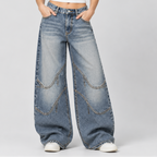 Ekstra Vide Jeans – Ribbet Talje Distressed Denim