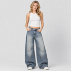 Ekstra Vide Jeans – Ribbet Talje Distressed Denim