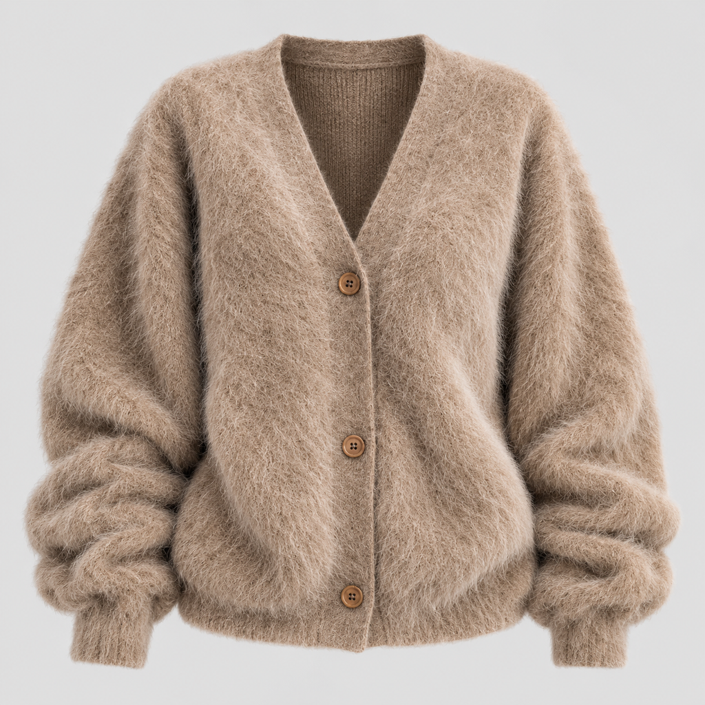 Luvet Uldcardigan til Damer - Knaplukning, Oversized Pasform