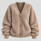 Luvet Uldcardigan til Damer - Knaplukning, Oversized Pasform