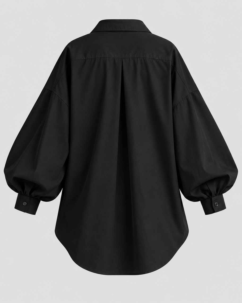 Oversized Skjortebluse til Damer - Ballonærmer, Asymmetrisk Kant, Spids Krave