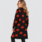 Cardigan med Græskarprint til Damer - Lang Åben Halloween-Strik