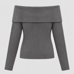 Off-Shoulder Sweater til Damer - Foldet Halsudskæring, Lange Ærmer