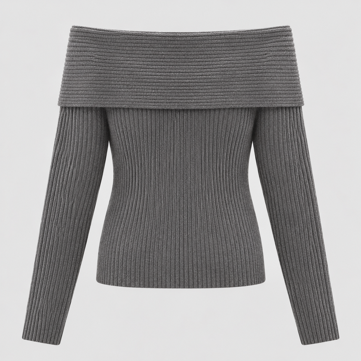 Off-Shoulder Sweater til Damer - Foldet Halsudskæring, Lange Ærmer