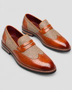 Penny Loafers til Herrer - Wingtip Brogue, Herringbone Panel, Kunstlæder
