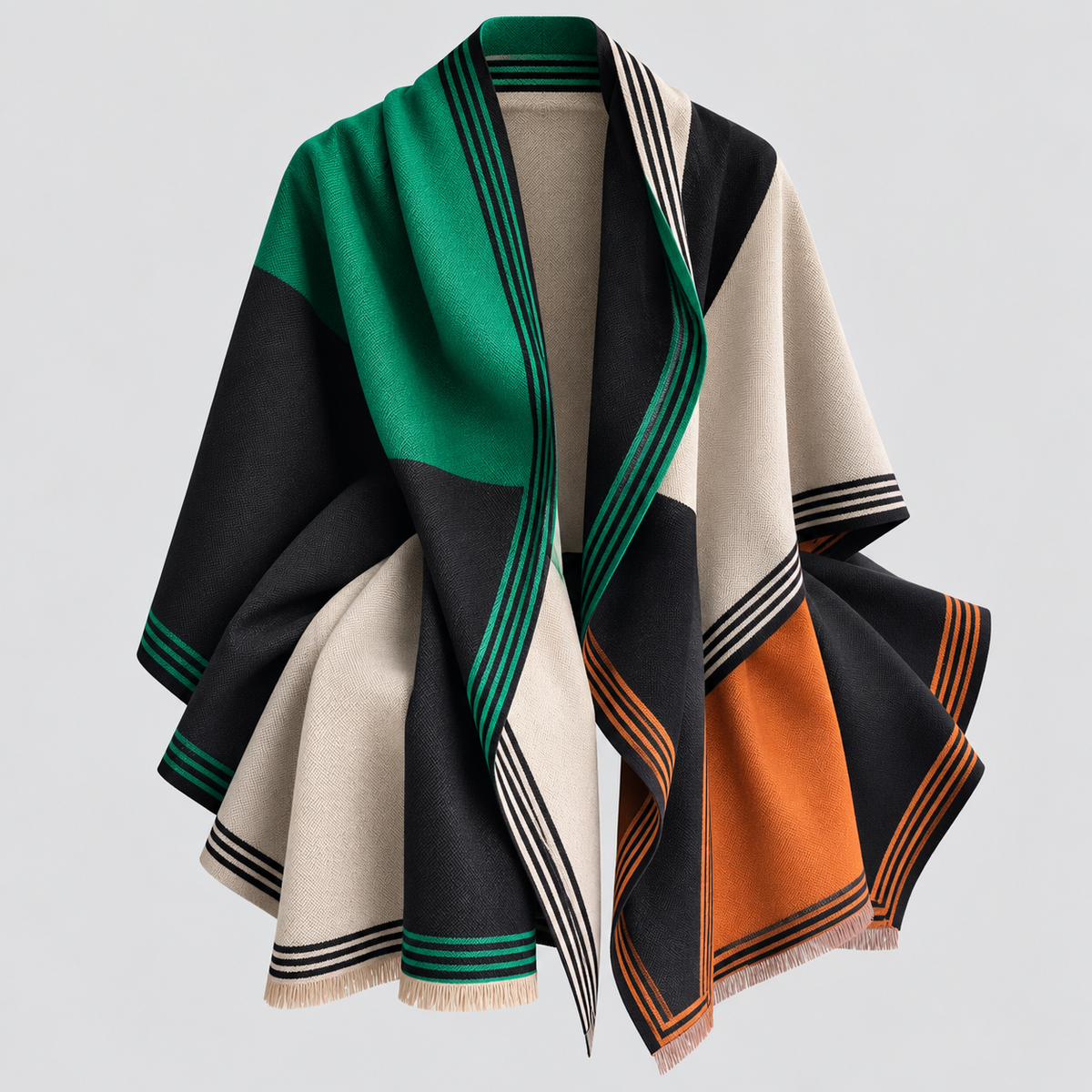 Oversized Ternet Sjal til Damer - Colorblock Vintersjal