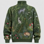 Botanisk Printet Sweater - Rullekrave, Afslappet Strik