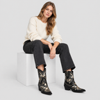 Broderede Cowgirlstøvler til Damer - Blomsterdesign med Blokhæl