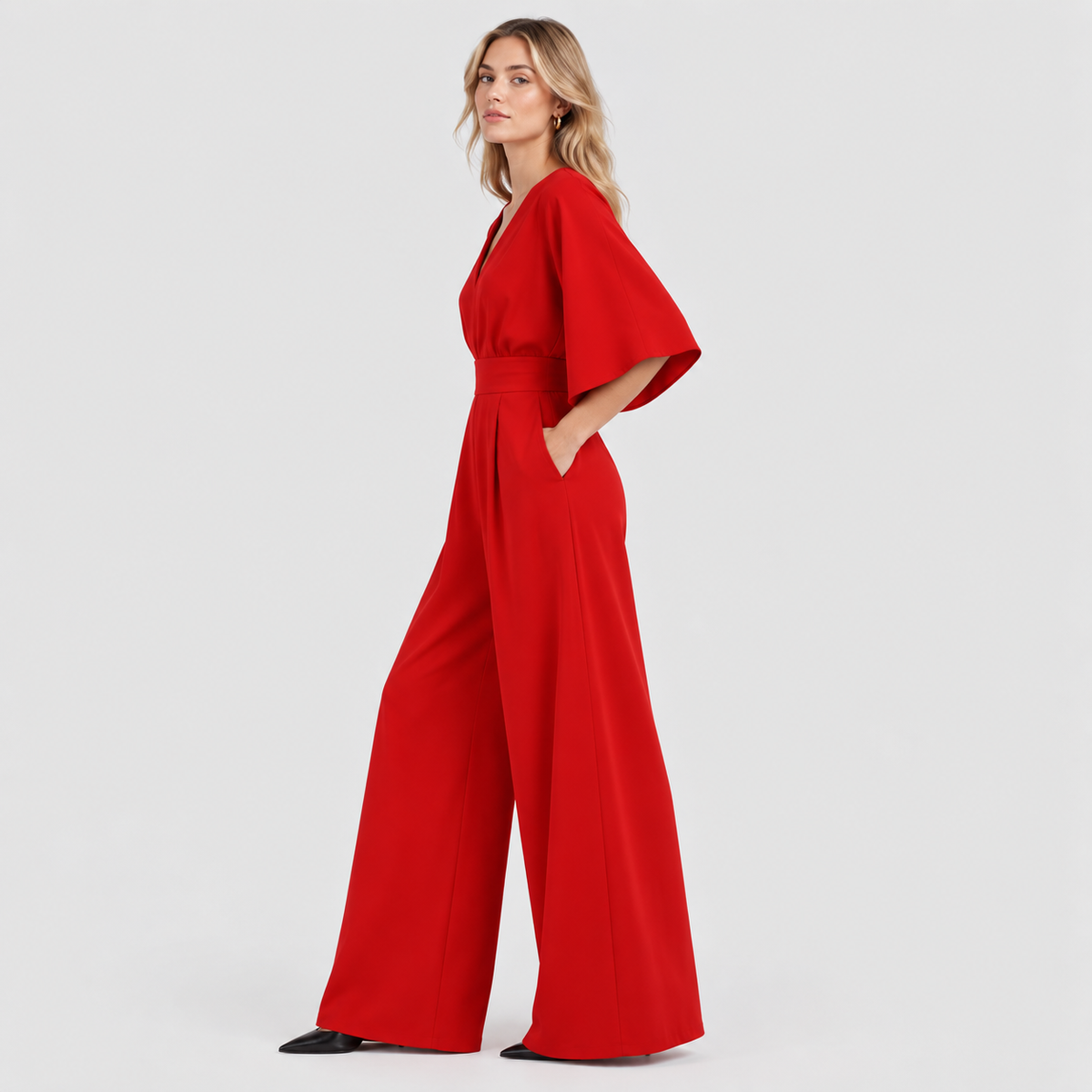Chiffon Wrap Jumpsuit til Damer – Vide Ben, Flere Farver